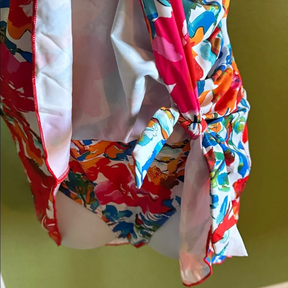 Floral V-Neck One-Piece Swimdress in Pink & Blue - Picture 5 of 7